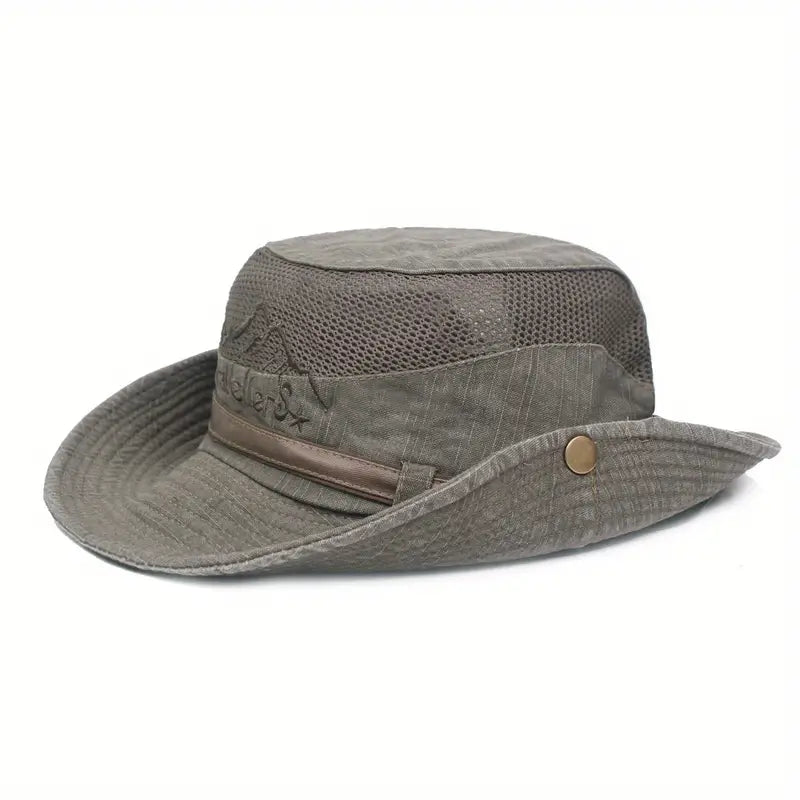 Grüner Unisex Outdoor Sonnenhut, breitkrempig, UV-Schutz. Ideal für Wandern, Strand & Garten.