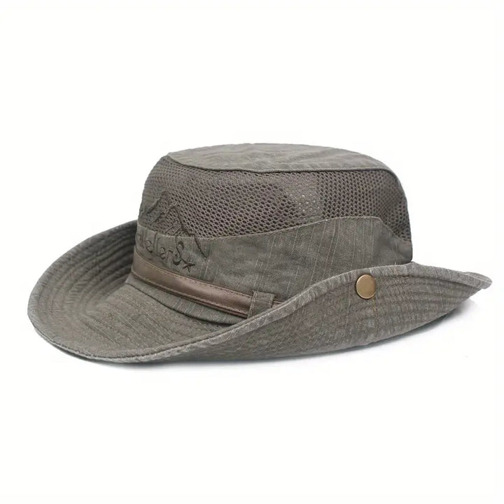 Grüner Unisex Outdoor Sonnenhut, breitkrempig, UV-Schutz. Ideal für Wandern, Strand & Garten.