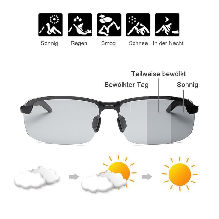 Photochrome Sportsonnenbrille, polarisiert, selbsttönend, bietet vollen UV400 Schutz und Blendschutz.