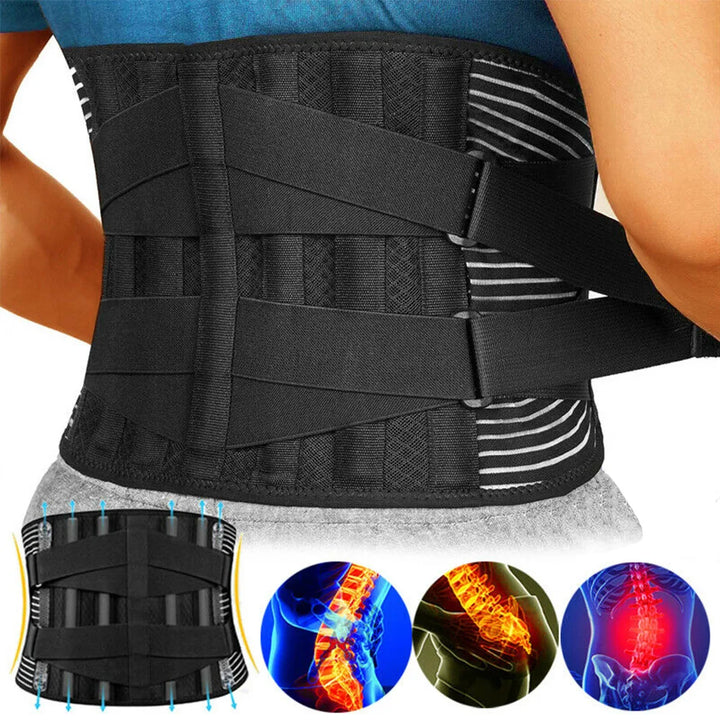 Atmungsaktiver Lendenwirbel-Stützgurt für Unisex; orthopädische Rückenstütze zur Schmerzlinderung im Alltag und Sport.