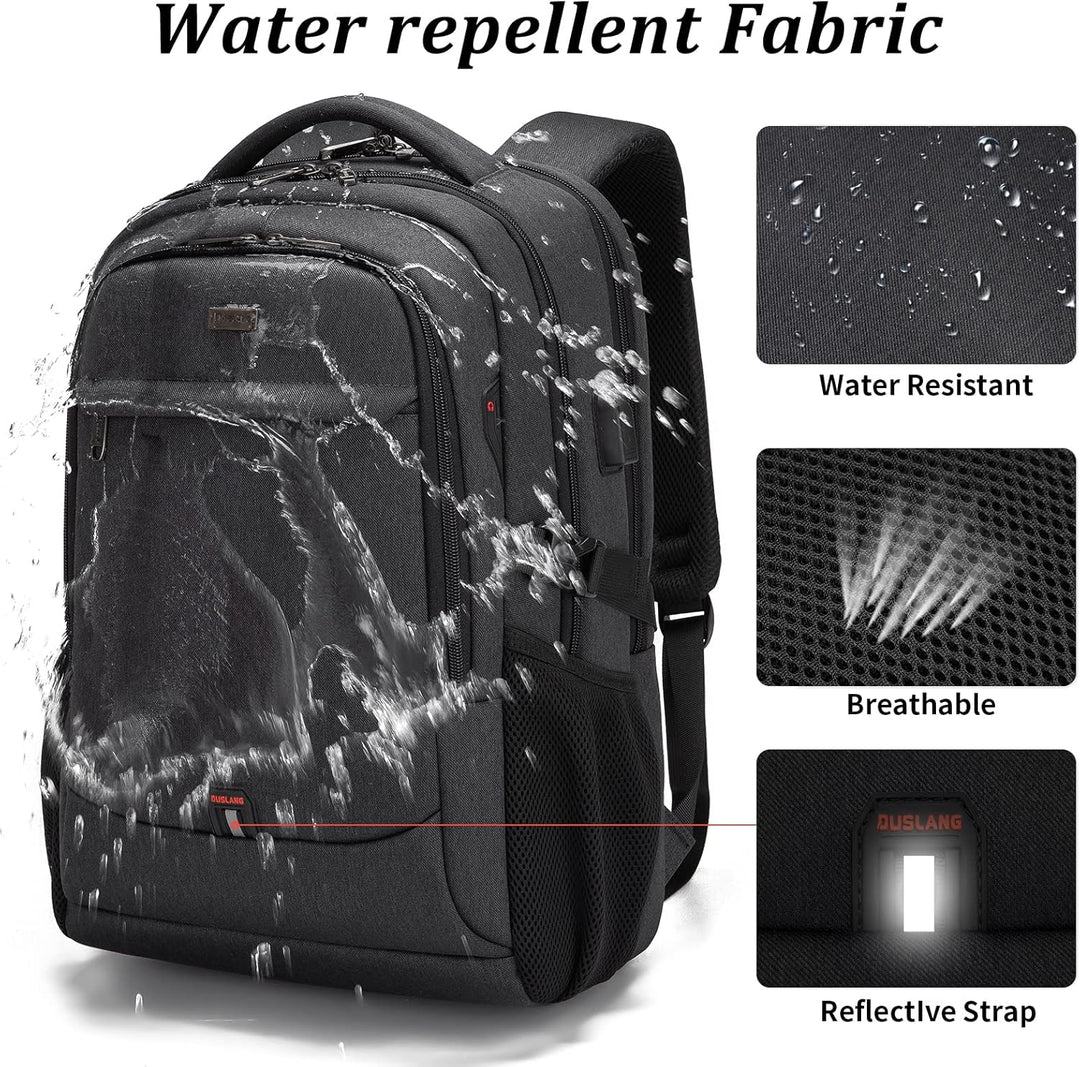 Eleganter schwarzer Business Laptoprucksack, Anti-Diebstahl, mit Organisation.