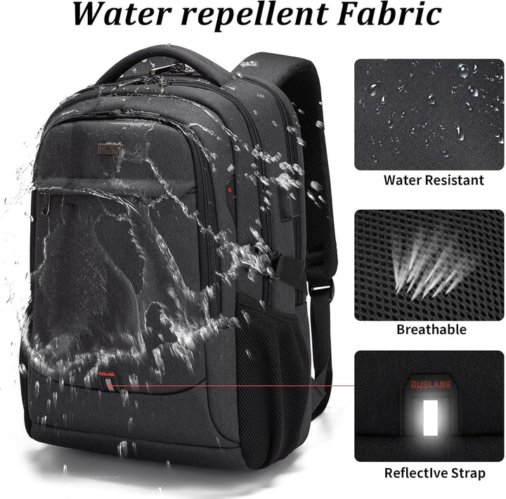 Eleganter schwarzer Business Laptoprucksack, Anti-Diebstahl, mit Organisation.