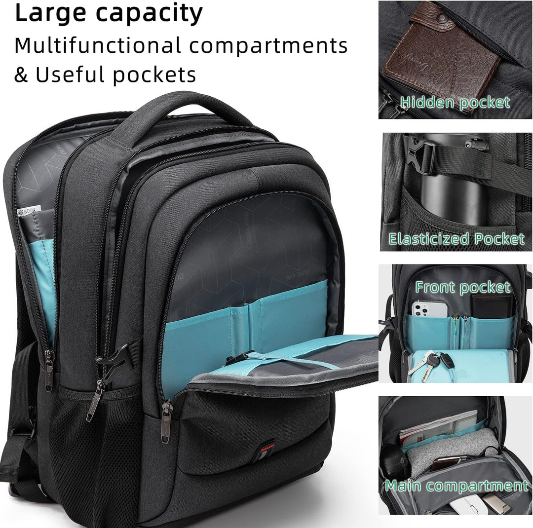 Schwarzer Arbeitsrucksack mit USB-Ladeanschluss & optimaler Organisation.