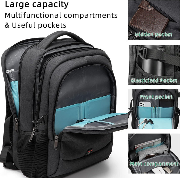 Schwarzer Arbeitsrucksack mit USB-Ladeanschluss & optimaler Organisation.