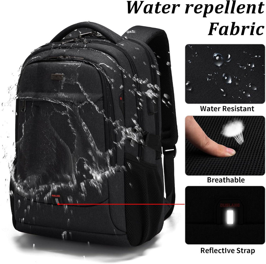 Schwarzer Business-Rucksack mit Anti-Diebstahl-Fach für Laptop & Dokumente.