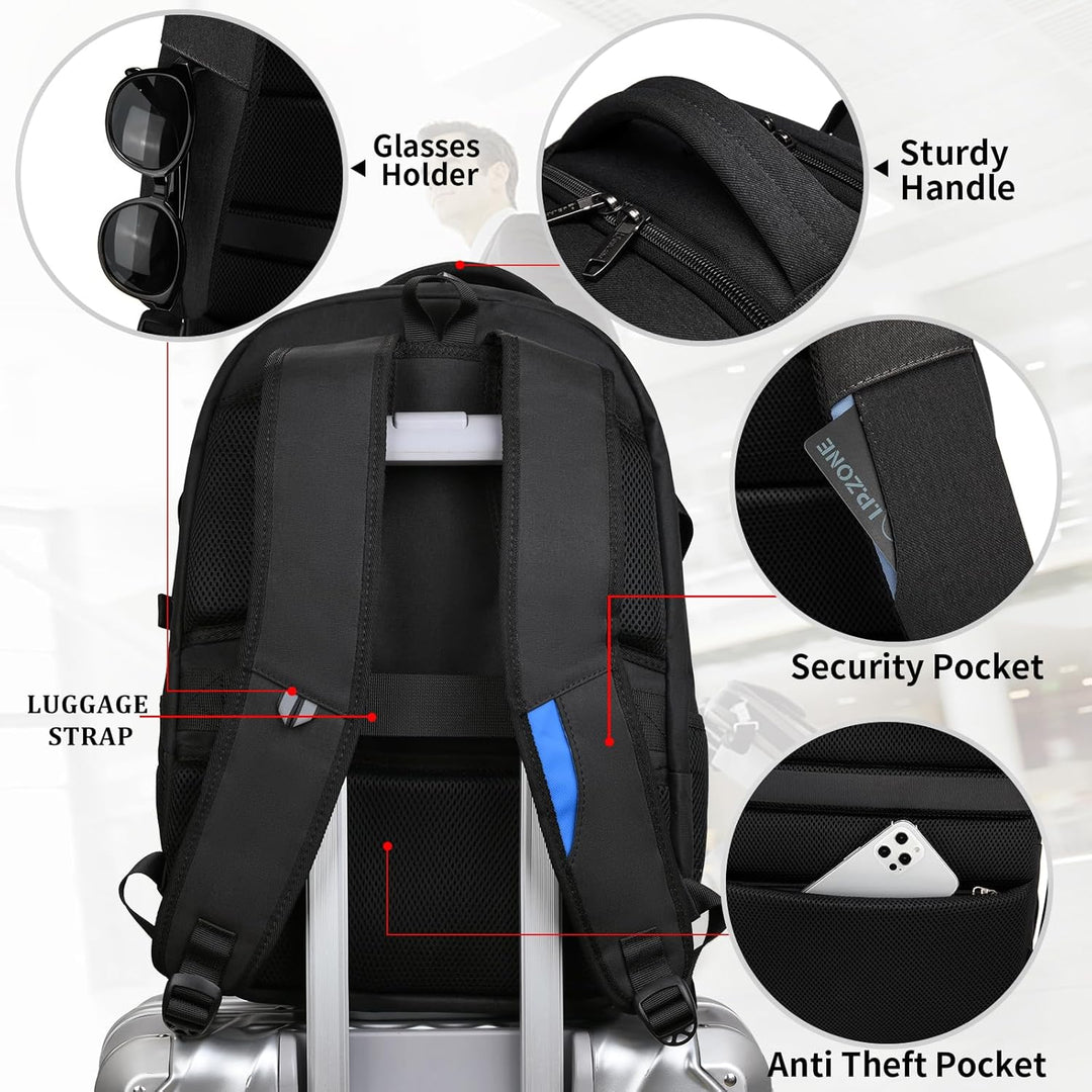 Schwarzer Laptop-Rucksack für Studenten & Pendler mit USB-Port & viel Platz.