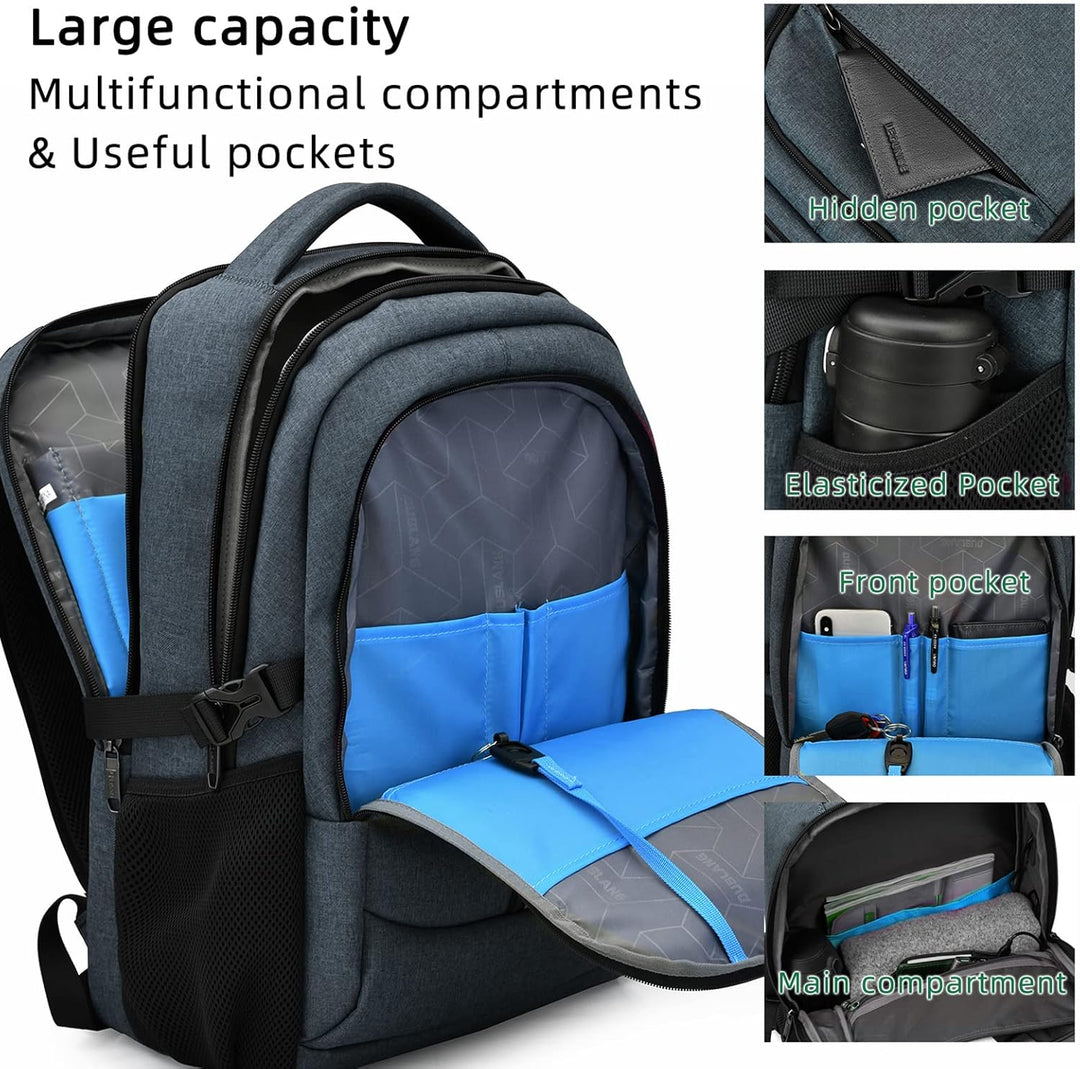 Bequemer schwarzer Rucksack, unisex, mit USB-Ladeanschluss und Laptopfach.