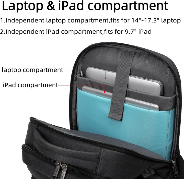 Robuster grauer Reiserucksack für Herren mit USB-Port & Laptopfach.