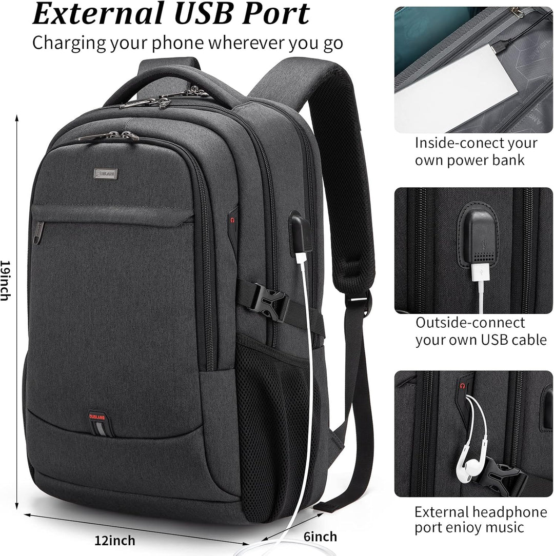 Grauer Business-Rucksack mit Anti-Diebstahl-Fach für Laptop & Dokumente.