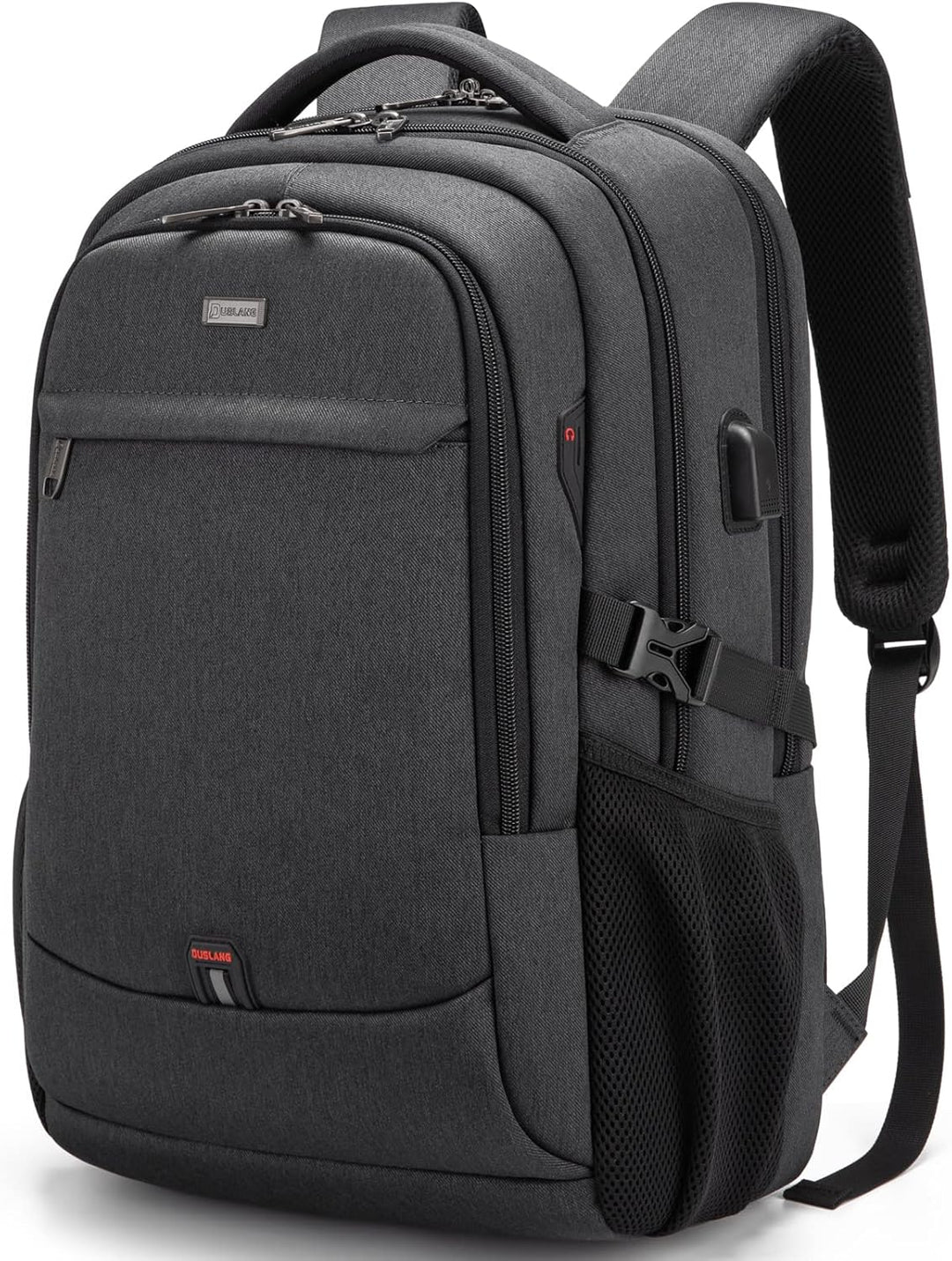 Grauer Unisex Reiserucksack, ideal für Kurztrips, mit USB-Anschluss.
