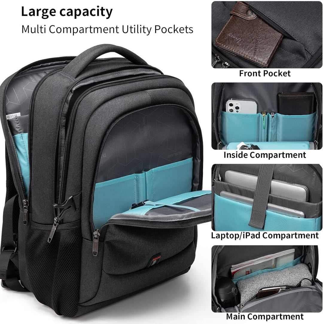 Grauer Laptop-Rucksack für Studenten & Pendler mit USB-Port & viel Platz.