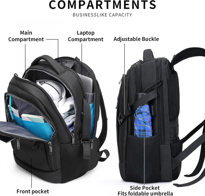 Blauer Unisex Reiserucksack, ideal für Kurztrips, mit USB-Anschluss.