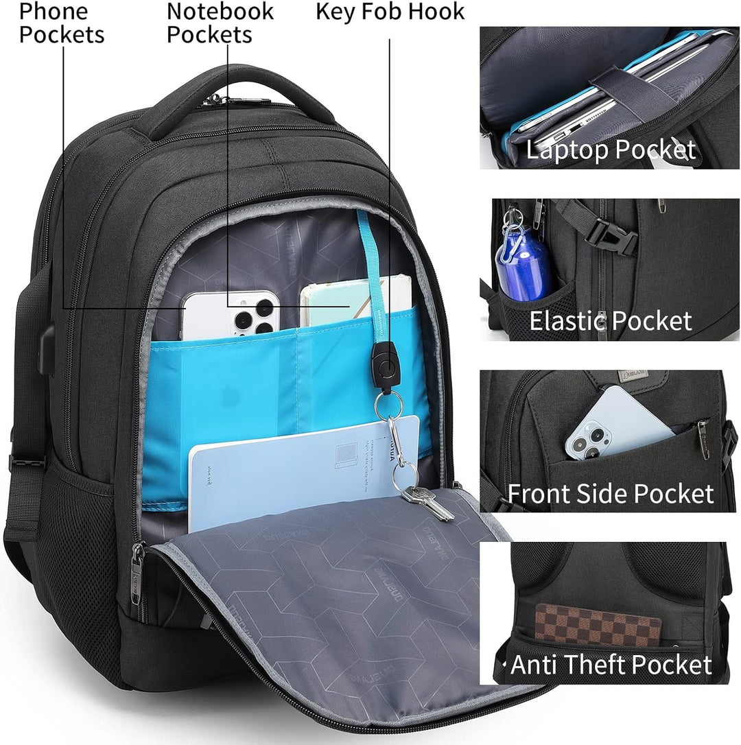 Blauer Laptop-Rucksack für Studenten & Pendler mit USB-Port & viel Platz.
