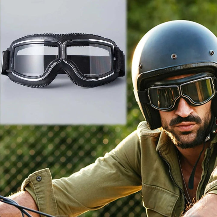 Unisex Retro Motorradbrille mit UV-Schutz, ideal für Vintage Fahrten.