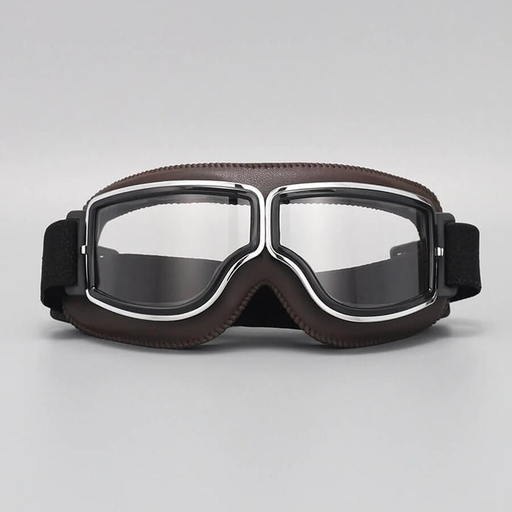 Verstellbare Retro Motorradbrille, stoßfest und UV-geschützt, für optimalen Tragekomfort.