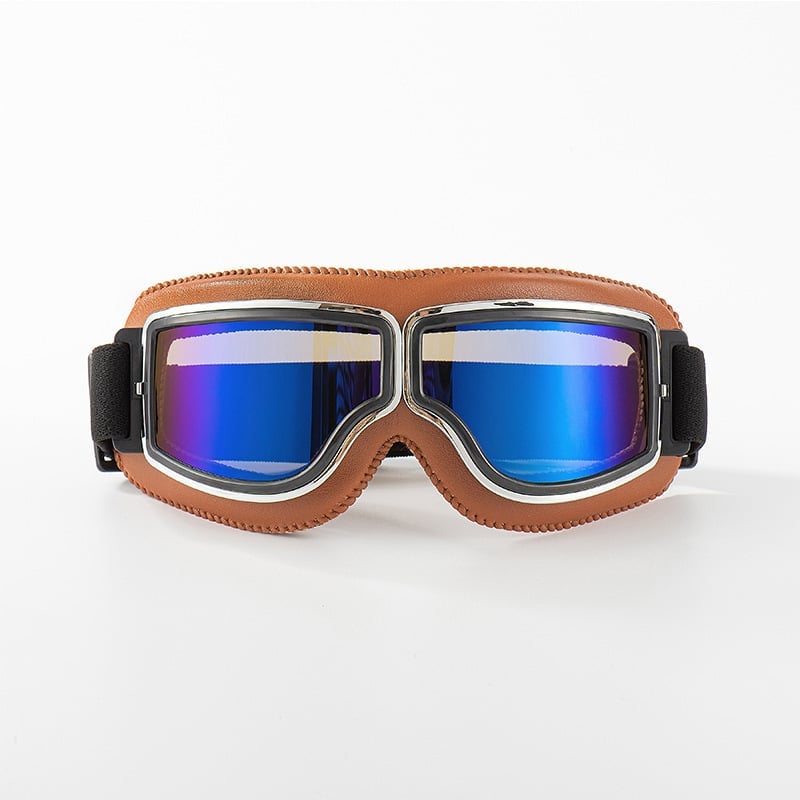Vielseitige Retro Motorradbrille, UV-Schutz, stoßfest, verstellbar für Oldtimer & Roller.
