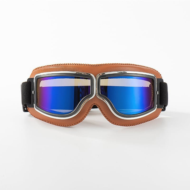 Vielseitige Retro Motorradbrille, UV-Schutz, stoßfest, verstellbar für Oldtimer & Roller.