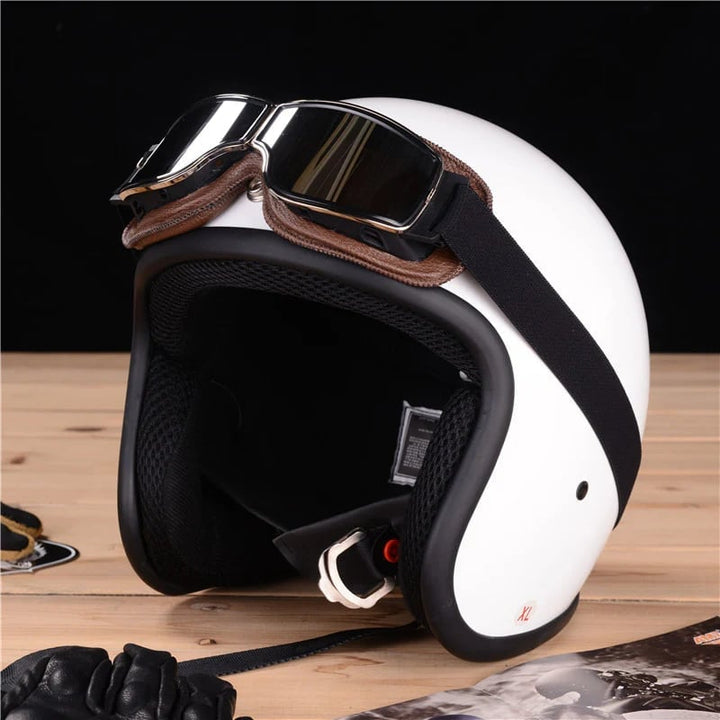 Braune Vintage Motorradbrille, stoßfest, UV-geschützt, für Oldtimer & Roller.
