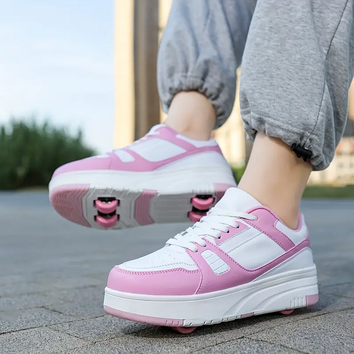 Kinder Rollschuhe in Aktion, ideal für Skaten im Freien und sportliche Bewegung. Unisex Design.