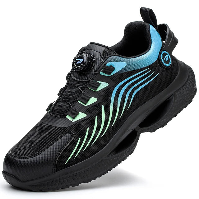 Innovativer Drehverschluss der unisex Schutzschuhe für schnelles An- und Ausziehen sowie optimale Passform.