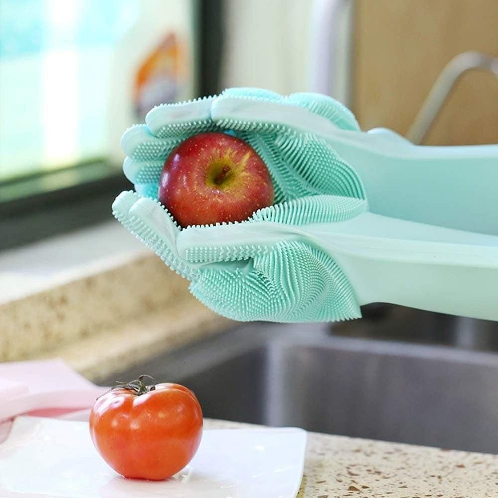 Unisex Putzhandschuhe mit integrierter Bürste, ideal zum Spülen von Geschirr, Obst und Gemüse.