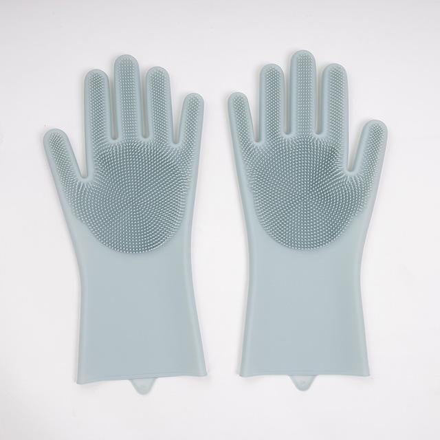Detailansicht der robusten Silikonbürsten an den Unisex-Geschirrspülhandschuhen für gründliche Reinigung.