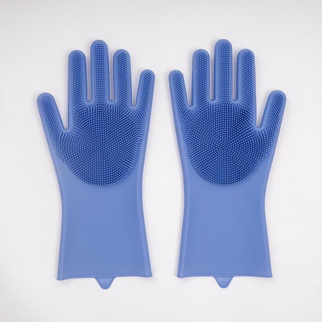 Geschirrspülhandschuhe mit integrierten Bürsten aus Silikon, machen Spülen und Putzen mühelos.
