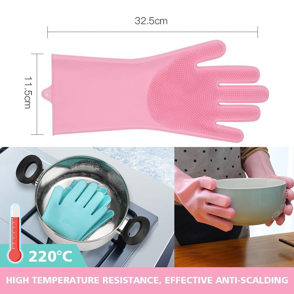 Langlebige Silikonhandschuhe mit integrierter Bürste für müheloses Spülen und Reinigen im Haushalt.