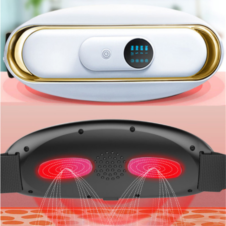 Person entspannt mit dem SlimBelt Vibrationsgürtel am Bauch; genießt Massage, Wärme und Muskelstimulation.