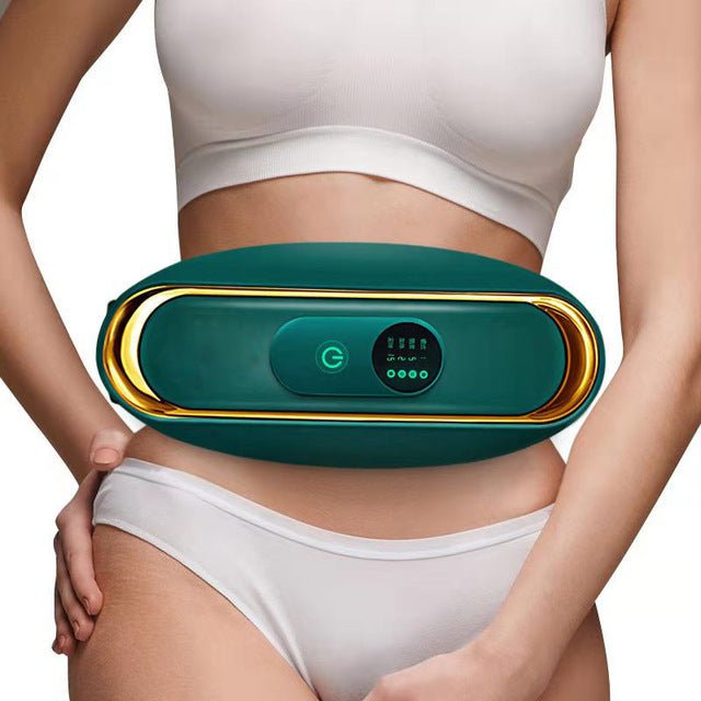 Der SlimBelt Vibrationsgürtel in Anwendung: Effektives Bauchtraining, Taillenformung und Entspannung zu Hause.