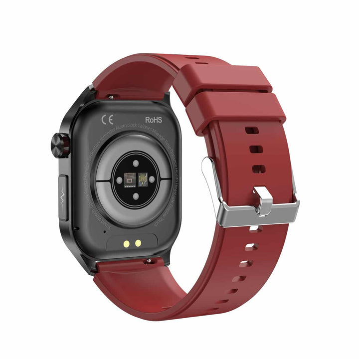 Rückseite der Smartwatch. Zeigt optische Sensoren für Herzfrequenz, Blutdruck & Gesundheitsdaten.