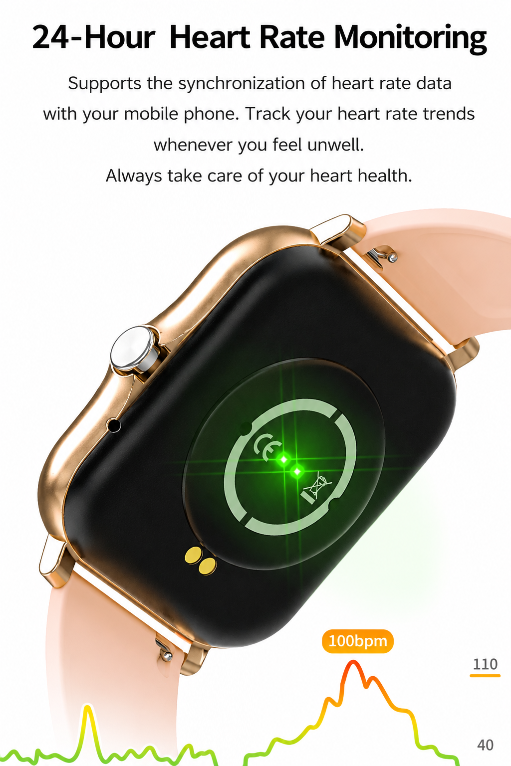 Stilvolle Unisex Smartwatch mit Blutdruckmessung & Schrittzähler; optimal für den Alltag.