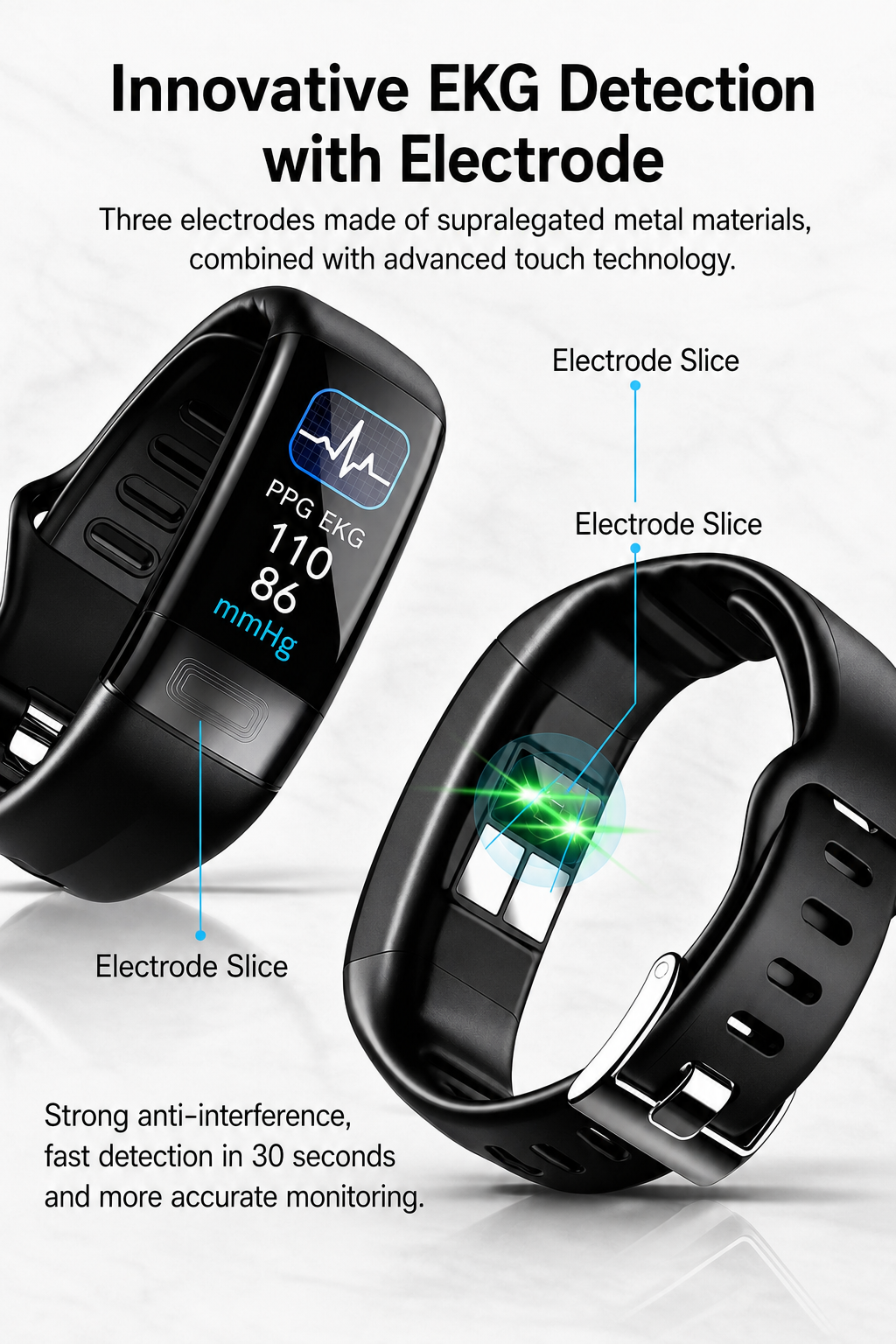 Display einer Smartwatch, zeigt EKG-Kurve. Hochwertiger Gesundheitstracker & Fitnessuhr.