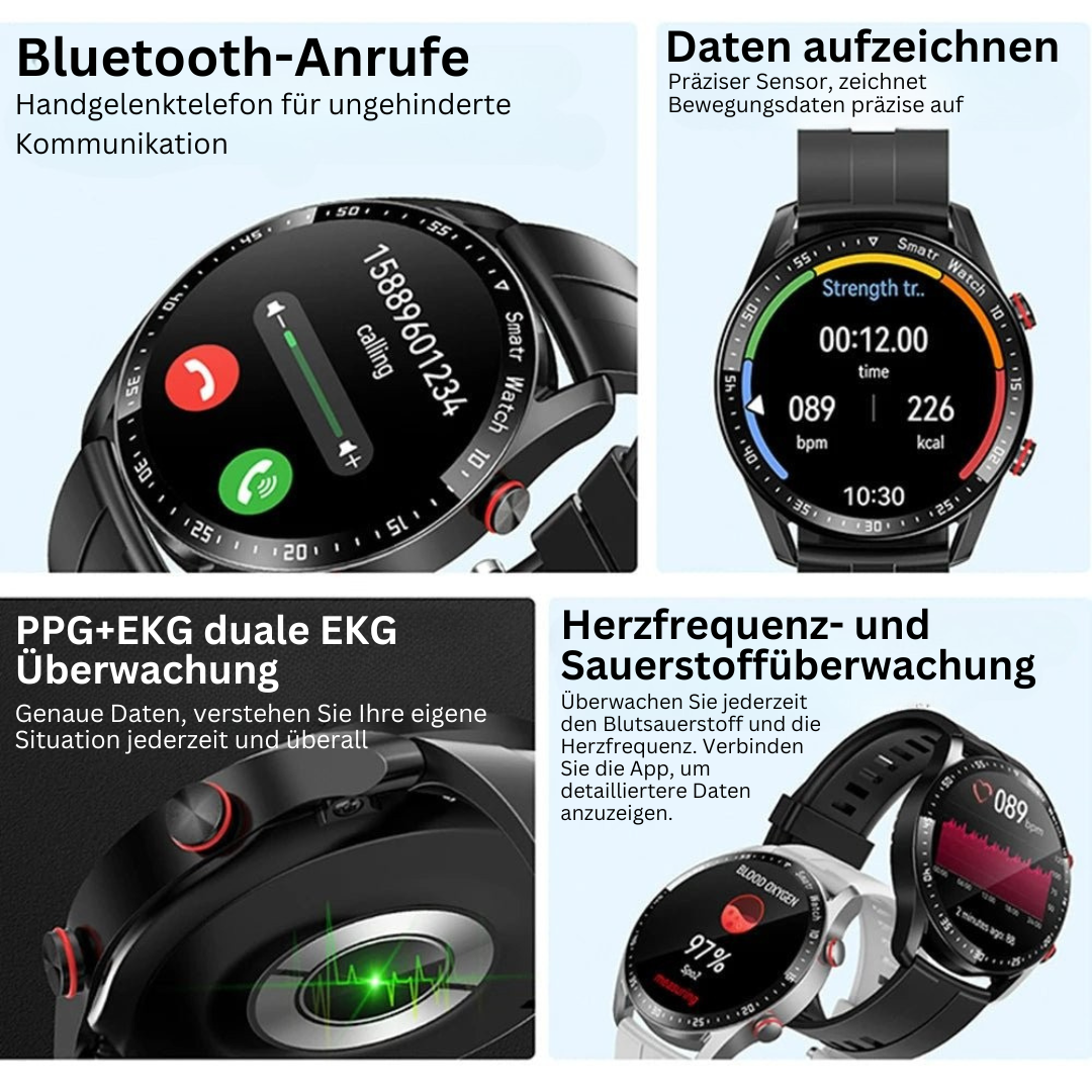 Aktive Person trägt wasserdichte Smartwatch beim Sport, nutzt EKG und Herzfrequenz für Training.