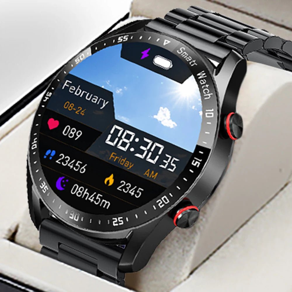Moderne Unisex Smartwatch zeigt EKG und Herzfrequenz an, für präzise Gesundheitsüberwachung.