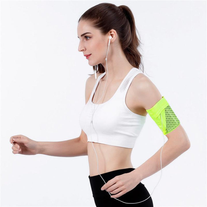 All-in-One Sportarmband mit sicherer Handyhülle und integriertem Stauraum für Schlüssel und Kopfhörer.