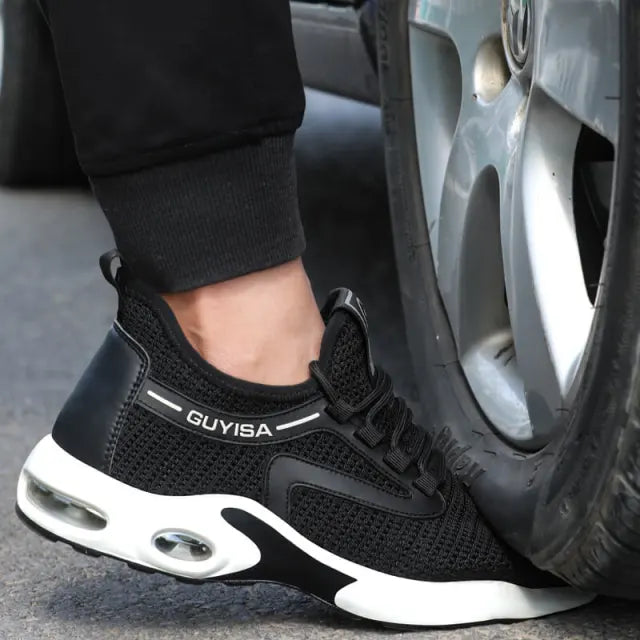 Unisex sportliche Sicherheitsschuhe für Arbeit & Freizeit mit Stahlkappe und Durchtrittschutz, bequem & atmungsaktiv.