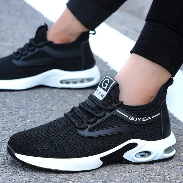 Leichte, atmungsaktive Unisex Arbeitsschuhe, sportlich-modern, mit Stahlkappe und durchtrittsicherer Sohle für Komfort.