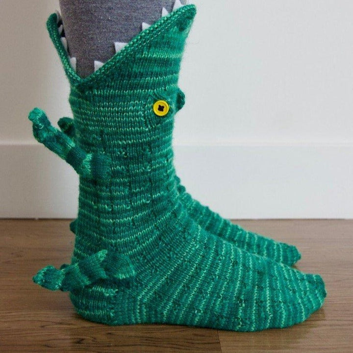 Unisex Strick-Krokodilsocken, warm & einzigartig, mit kreativem Tierdesign für winterliche Freizeitmode.