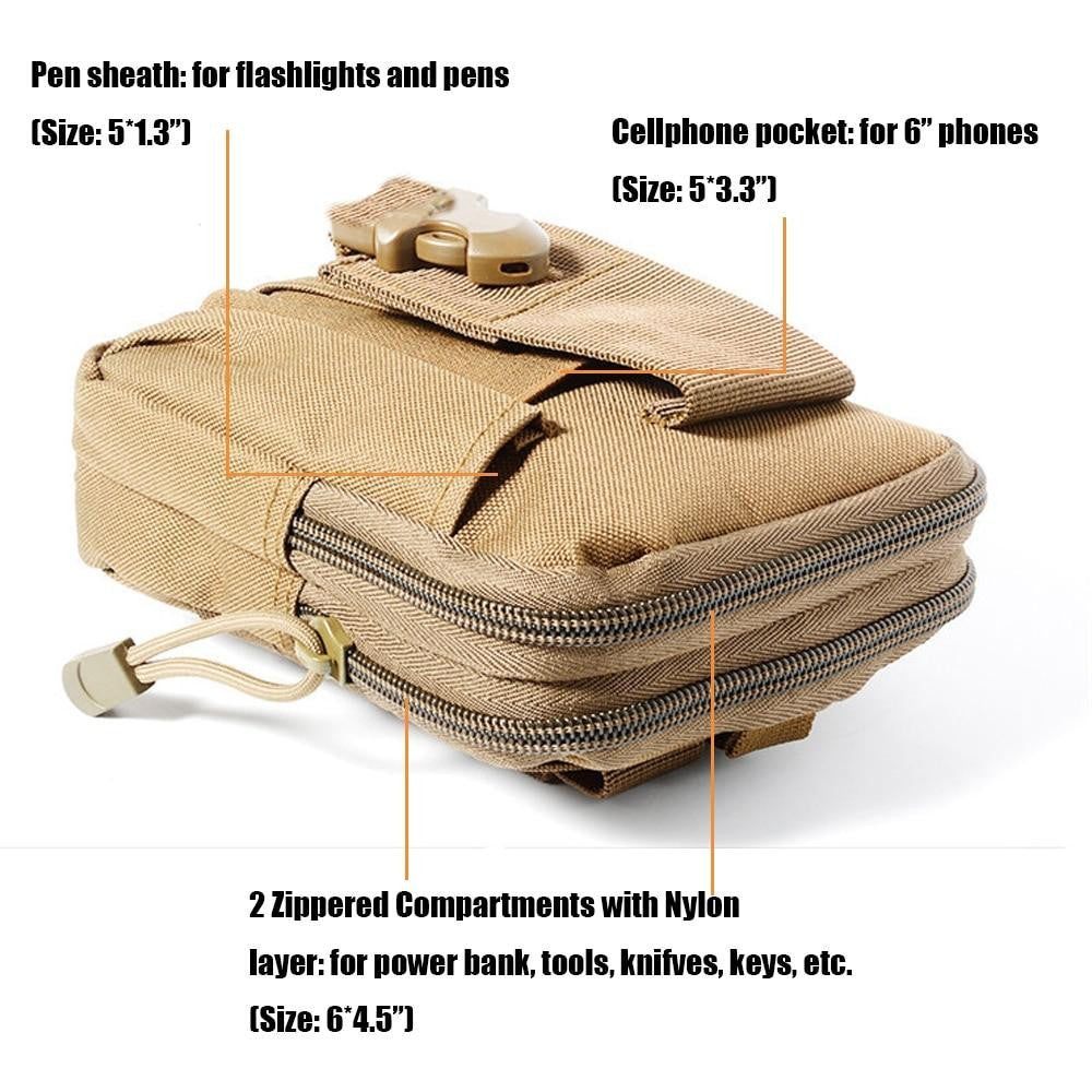 Nahaufnahme des robusten Materials der taktischen Molle Hüfttasche, langlebig für Outdoor, Militär & Angeltasche.