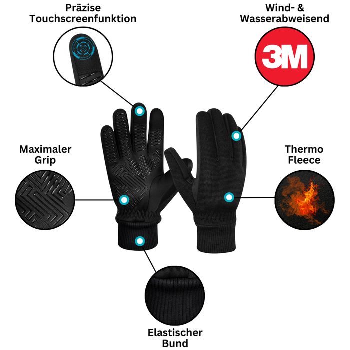 Wanderer trägt ThermoFit Thermohandschuhe für warmen Kälteschutz beim Outdoor-Sport. Wasserdicht.