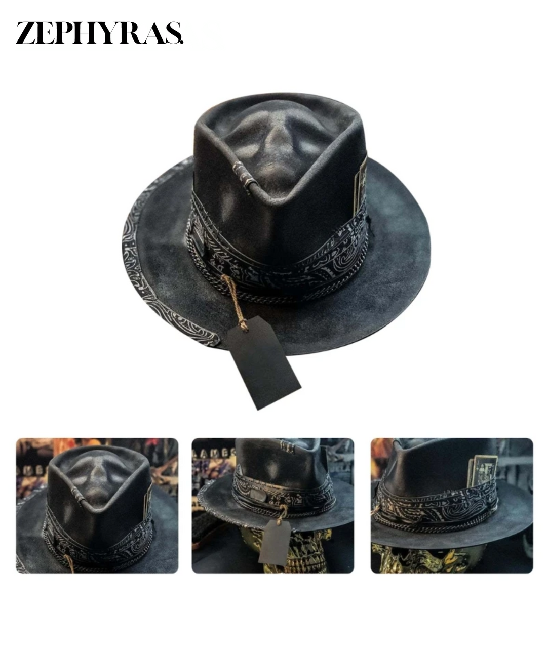 Nahaufnahme der handgefertigten Totenkopf-Beanie. Edgy Skull-Design auf warmer Unisex Mütze.