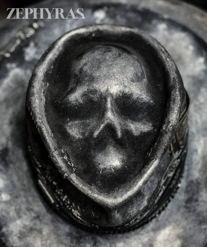 Faltbare Unisex Totenkopf-Beanie, ideal für Herbst/Winter. Handgefertigte Mütze im edgy Skull-Stil.