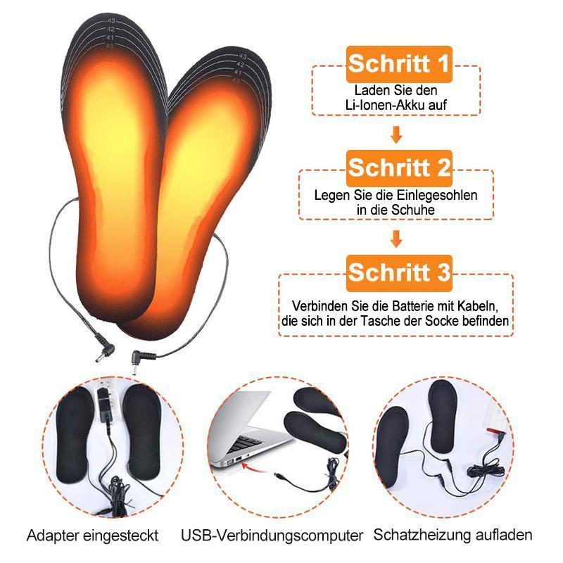 Detailansicht der Heizelemente in den Unisex USB-Fußwärmer Einlegesohlen.