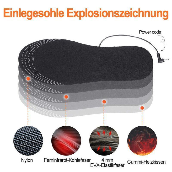 Unisex Einlegesohlen mit USB-Heizung, zuschneidbar und bequem für Winter & Outdoor.