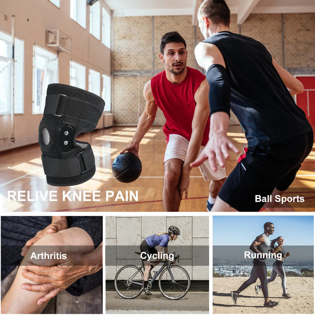 Sport-Kniebandage für maximale Knieunterstützung & Gelenkschutz. Verstellbar mit Scharnier, ideal bei Sportverletzungen.
