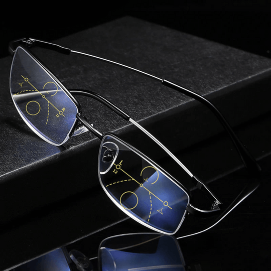 Unisex VisionFlex Gleitsichtbrille mit Blaufilter und UV-Schutz für klares, altersgerechtes Sehen.