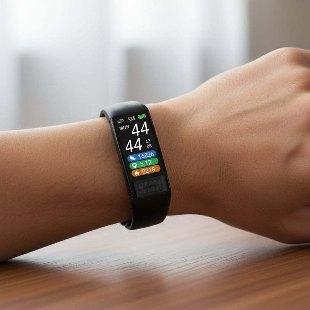Unisex VitalBand Smartwatch für EKG, Blutdruck & Herzfrequenzmessung in Schwarz. Wasserdichtes Fitness Armband.