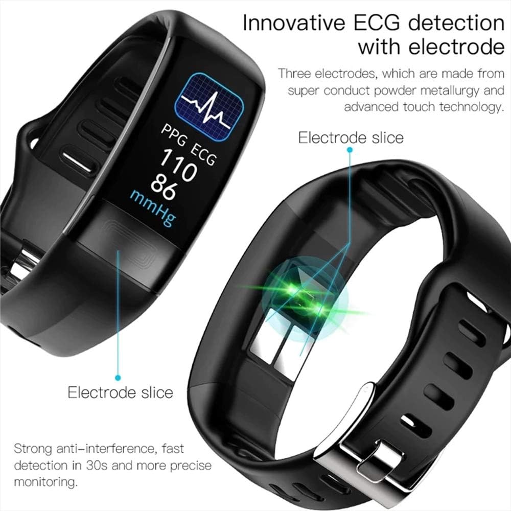 VitalBand Smartwatch mit hellem Display zeigt EKG-Kurve, Blutdruck & Herzfrequenzwerte auf einen Blick.