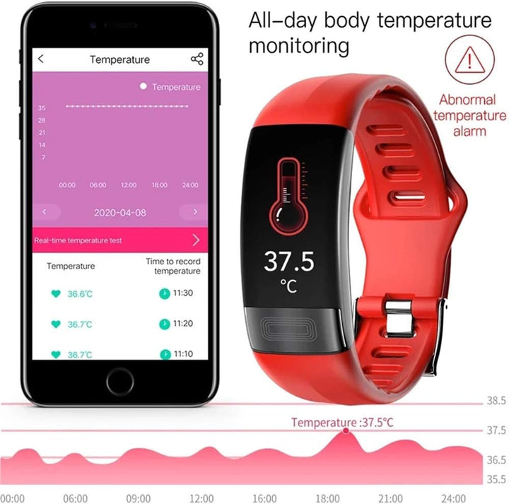 Elegante schwarze VitalBand Smartwatch mit komfortablem Silikonarmband für EKG, Blutdruck & Fitness-Tracking.